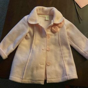First Impressions Pink Dress Coat Rosette Roses on Front